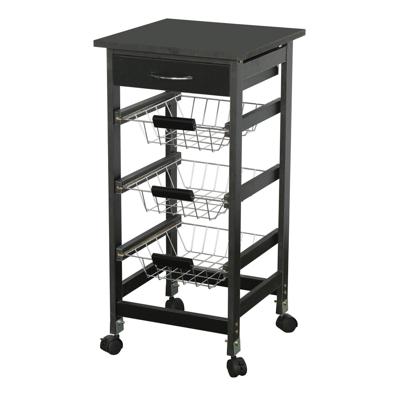 Gebor - Praktische Keukentrolley Op Wielen Met 3 Manden En 1 Lade - 76x37x37cm – Zwart – Keukenhulp – Keukenrek
