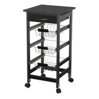Gebor - Praktische Keukentrolley Op Wielen Met 3 Manden En 1 Lade - 76x37x37cm – Zwart – Keukenhulp – Keukenrek