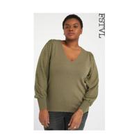 MS Mode semi-transparante trui met textuur olijfgroen