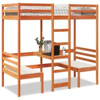 vidaXL Hoogslaper met bureau en stoelen grenenhout wasbruin 75x190 cm, bedframe, bedbodem, slaapkamermeubel, bed, bed ombouw, eenpersoonsbed