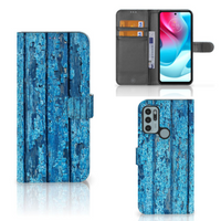 Motorola Moto G60s Book Style Case Wood Blue - thumbnail