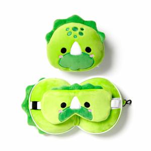 Relaxeazzz Dinosaurus knuffel/reiskussen/slaapmasker - 2-in-1 set - voor kinderen   -