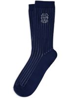 Brunello Cucinelli chaussettes à logo en intarsia - Bleu - thumbnail