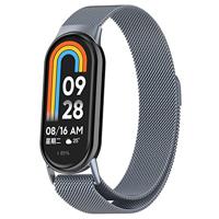 By Qubix - Milanese band - Space grey - Compatible met Xiaomi Smart Band 8 & 9 - Compatible Xiaomi bandje