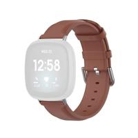By Qubix - Compatible met Fitbit Versa 3/4 & Sense 1/2 leren bandje - Bruin - Compatible fitbit bandje