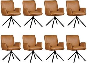 Set van 8 Cognac leren industriële draaibare eetkamerstoelen Elite - Granada leer Sahara (cognac leer)