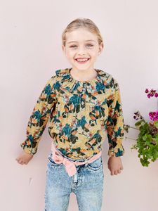 Meisjesblouse met bloemenprint blauwgroen