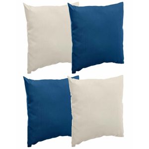 Bank/sier/tuin kussens voor binnen/buiten set 4x stuks beige/indigo blauw 40 x 40 cm