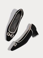 Embroidery Breathable Mesh Fabric Arch Support Insole Block Heel Shallow Pumps