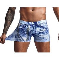 Voor heren Lange zwembroeken Boxer Zwemshorts Denim Kleurenblok Snel Drogend Ademend Vakantie Strand Zwemmen 3D-print Casual grijs blauw blauw Lage Taille Rekbaar Lightinthebox