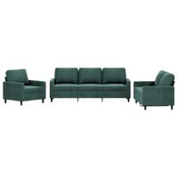 vidaXL 3-delige Loungeset met kussens fluweel donkergroen, sofa, fluwelen bank, banken set, loungebank, bankenset, loungeset, lounge set, moderne bank