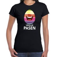 Pasen shirt zwart met lachend / vrolijk paasei voor dames