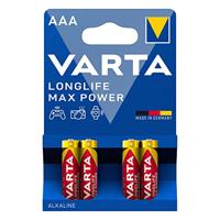 VARTA Batterij LONGLIFE Max Power, alkaline-mangaan, Micro, AAA, LR03, 1,5 V, 1.200 mAh (4 stuks), je ontvangt 1 verpakking van 4 stuks
