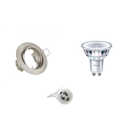 LED Spot Set - GU10 Fitting - Inbouw Rond - Mat Nikkel - Kantelbaar Ø83mm - Philips - CorePro 830 36D - 3.5W - Warm Wit 3000K