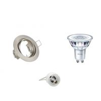 LED Spot Set - GU10 Fitting - Inbouw Rond - Mat Nikkel - Kantelbaar Ø83mm - Philips - CorePro 830 36D - 3.5W - Warm Wit 3000K