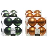 Kerstversiering kunststof kerstballen mix cognac/donkergroen 6-8-10 cm pakket van 44x stuks - thumbnail