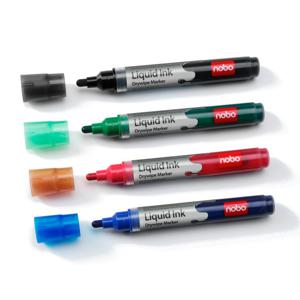 nobo Liquid Ink 1901419 Whiteboardmarkerset Zwart, Rood, Groen, Blauw, Oranje, Violet 6 stuk(s)