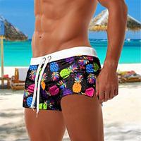 Voor heren Zwemshorts Lange zwembroeken Boxer Zwemshorts Zak Trekkoord Elastische taille Fruit Ananas Ademend Zacht Korte Surfen Feestdagen Strand Modieus Streetwear Zwart blauw Micro-elastisch Lightinthebox