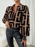 Geometric Shirt Collar Loose Casual Blouse - thumbnail