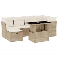 vidaXL 7-delige Loungeset met kussens poly rattan beige