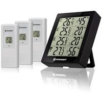 Bresser Weerstation draadloos met buitensensor, thermometer, hygrometer, Temeo Hygro Quadro, inclusief 3 buitensoren om in 4 omgevingen tegelijkertijd temperatuur en luchtvochtigheid te meten, zwart