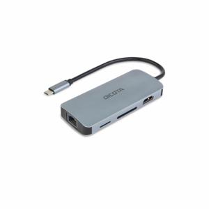 Dicota D32062 USB-C (USB 3.2 Gen 2) multiport hub 8 poorten Met aluminium behuizing, Met ingebouwde netwerkaansluiting, Met ingebouwde SD-kaartlezer, Met USB-C