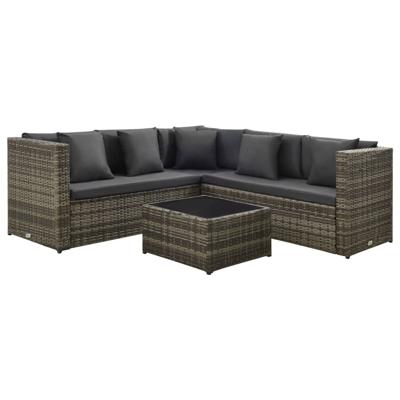 vidaXL 4-delige Loungeset met kussens poly rattan grijs vidaXL 4-delige Loungeset met kussens poly rattan grijs