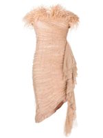 Badgley Mischka robe longue asymétrique bordée de plumes - Orange - thumbnail