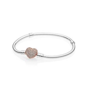 Pandora Moments Rose 586292CZ Armband Pave Heart zilver rosekleurig