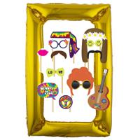 Foto prop set met frame 75 x 100 cm - hippie/sixties feest thema - 13-delig - photo booth