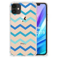 Apple iPhone 11 Doorzichtige Silicone Hoesje Zigzag Blauw