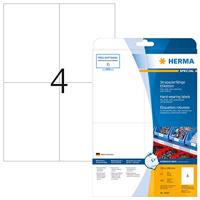 HERMA 4697 weerbest folielabels A4 (105 x 148 mm, 25 velles, polyesterfolie, mat) zelfklevend, bedrukbaar, extreme sterk klevende en duurzame etiketten, 100 etiketten voor printer, wit