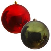 2x stuks grote kerstballen van 20 cm glans van kunststof groen en rood