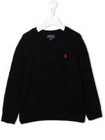 Ralph Lauren Kids pull Polo Pony en maille torsadée - Noir - thumbnail