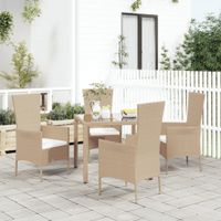 Tuinstoelen 4 st met kussens poly rattan beige - thumbnail