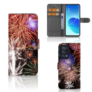 OPPO Reno 6 Pro Plus 5G Wallet Case met Pasjes Vuurwerk