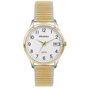 Prisma P.1176 Horloge rekband staal zilver-en goudkleurig-wit 37 mm