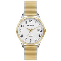 Prisma P.1176 Horloge rekband staal zilver-en goudkleurig-wit 37 mm - thumbnail