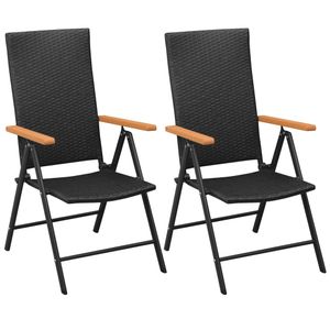 Tuinstoelen stapelbaar 2 st poly rattan zwart