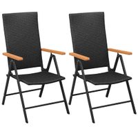 Tuinstoelen stapelbaar 2 st poly rattan zwart - thumbnail