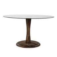 By-Boo Eettafel Boogie Mangohout en glas, 130cm - Rond - thumbnail