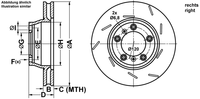 Remschijf ATE, Remschijftype: Gespleten / Binnen geventileerd, Inbouwplaats: rechts, u.a. für Porsche