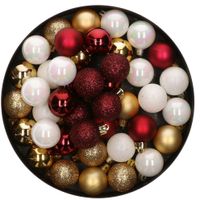 42x Stuks kunststof kerstballen mix wit/goud/donkerrood 3 cm