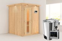 Karibu | Minja Sauna met Dakkraag | Energiesparende Deur | Biokachel 3,6 kW Externe Bediening - thumbnail