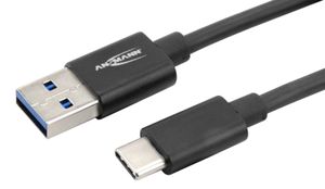 Ansmann USB-kabel USB 3.2 Gen1 (USB 3.0 / USB 3.1 Gen1) USB-A stekker, USB-C stekker 2.00 m Zwart Aluminium-stekker, TPE-mantel, Stekker past op beide manieren