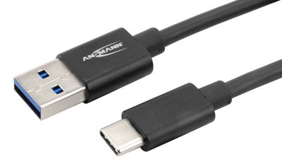 Ansmann USB-kabel USB 3.2 Gen1 (USB 3.0 / USB 3.1 Gen1) USB-A stekker, USB-C stekker 2.00 m Zwart Aluminium-stekker, TPE-mantel, Stekker past op beide manieren