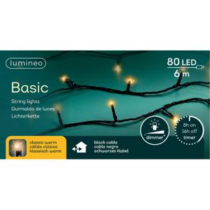 Kerstverlichting - 80 led lampjes -klassiek warm wit -600 cm -zwart snoer -timer en dimmer