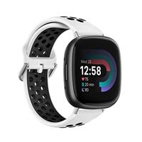 By Qubix - Compatible met Fitbit Versa 3 & 4 / Sense 1 & 2 - Sport editie - Large - Wit + zwart - Compatible fitbit bandje
