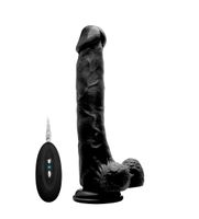 Vibrating Realistic Cock - 10" - With Scrotum - Black - thumbnail