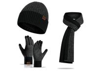 FEDEC Winterset Voor Mannen - Handschoenen - Sjaal - Muts - Zwart / Grijs - thumbnail